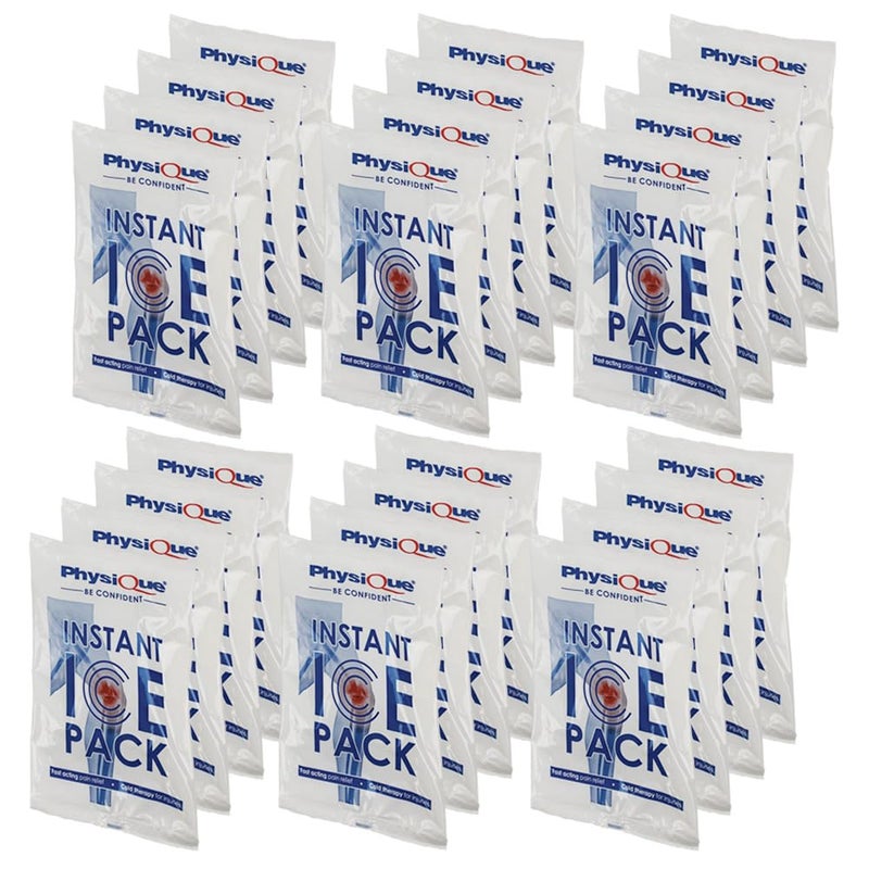 PHYSIQUE Instant Ice Packs (20cm x 14cm) - Pack of 24, Fast Acting Cold Therapy Compression Pack for Injuries, First Aid, Sports Injuries - Disposable Ice Packs, Instant Pain Relief